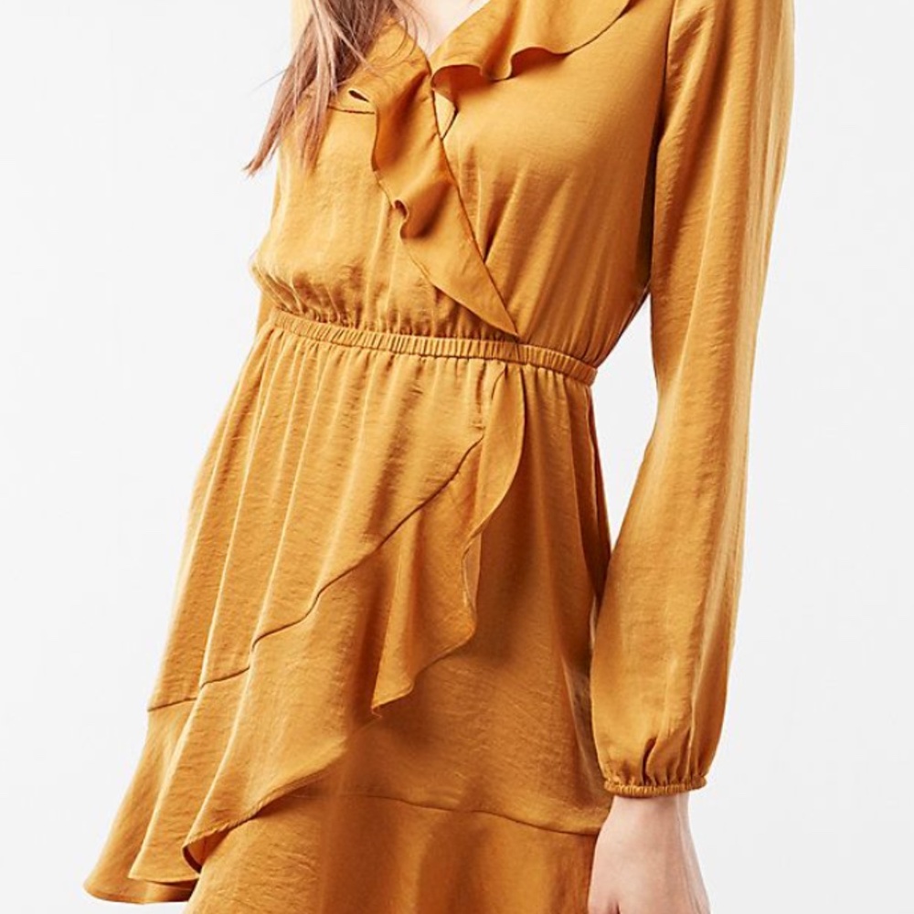 Gold Ruffle Fit & Flare Mini Dress
